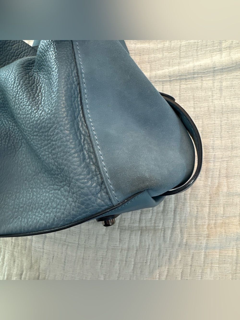 Coach Edie 42 Buffalo-Embossed Mixed Leathers Blue Large Shoulder Bag - Picture 13 of 16